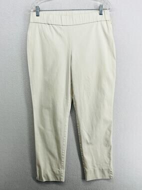 EILEEN FISHER Pants S Stretch Organic Cotton Tapered Ankle Pull On Off White
